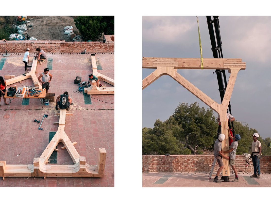 A node lifted into position by crane.