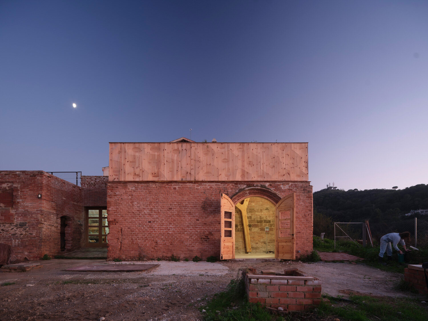 The completed installation at dusk.