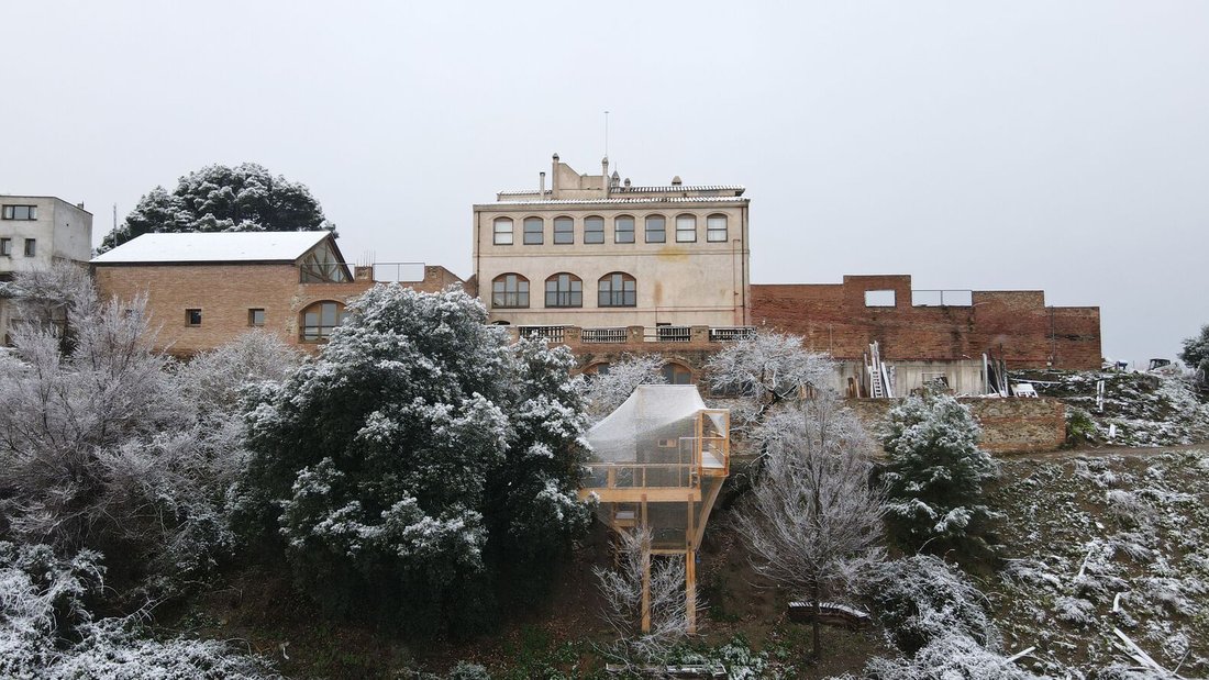 The tower under a rare Collserola snowfall.