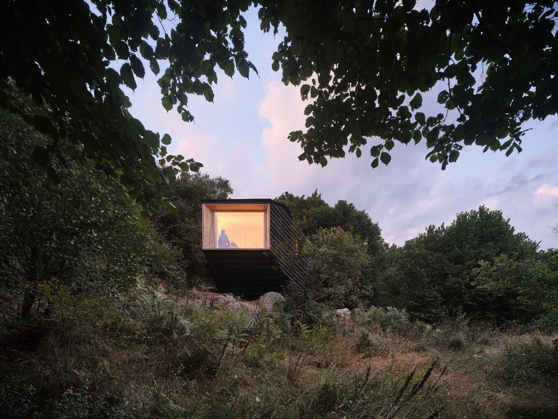 Lit from within at dusk.