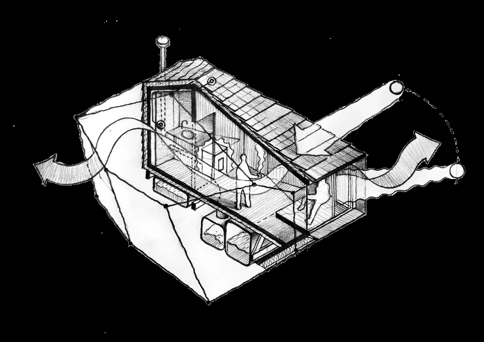 Thermodynamic section — solar gain and passive ventilation.