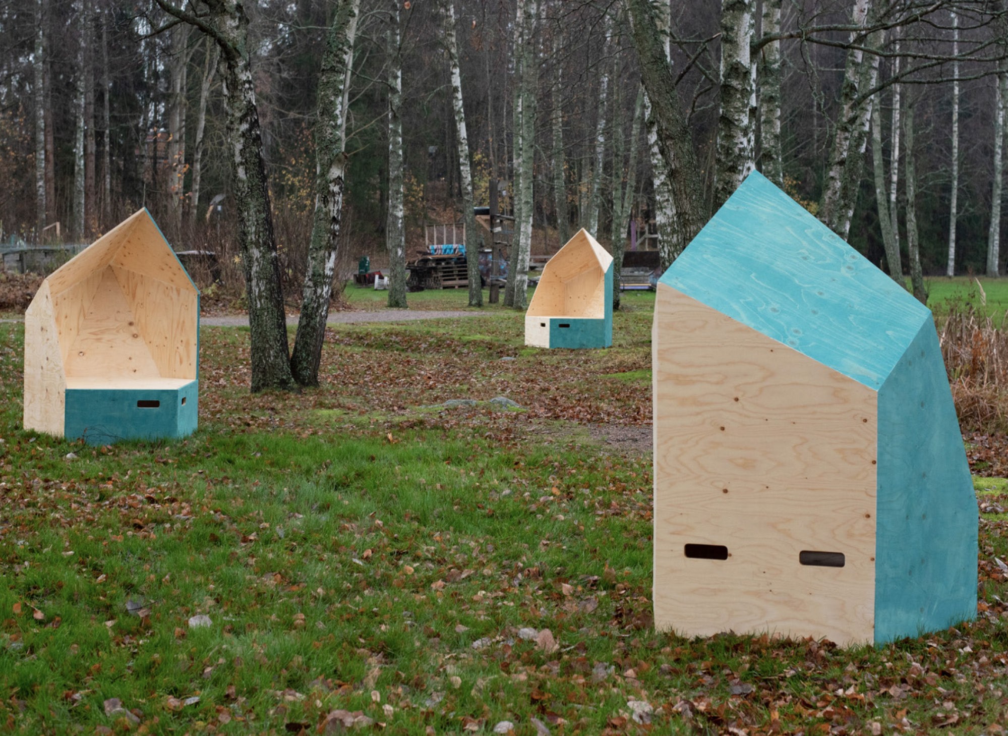 NOT-19 by Aalto Fab Lab social-distanced study/conversation pods with connected intercom system, Espoo, Finland.