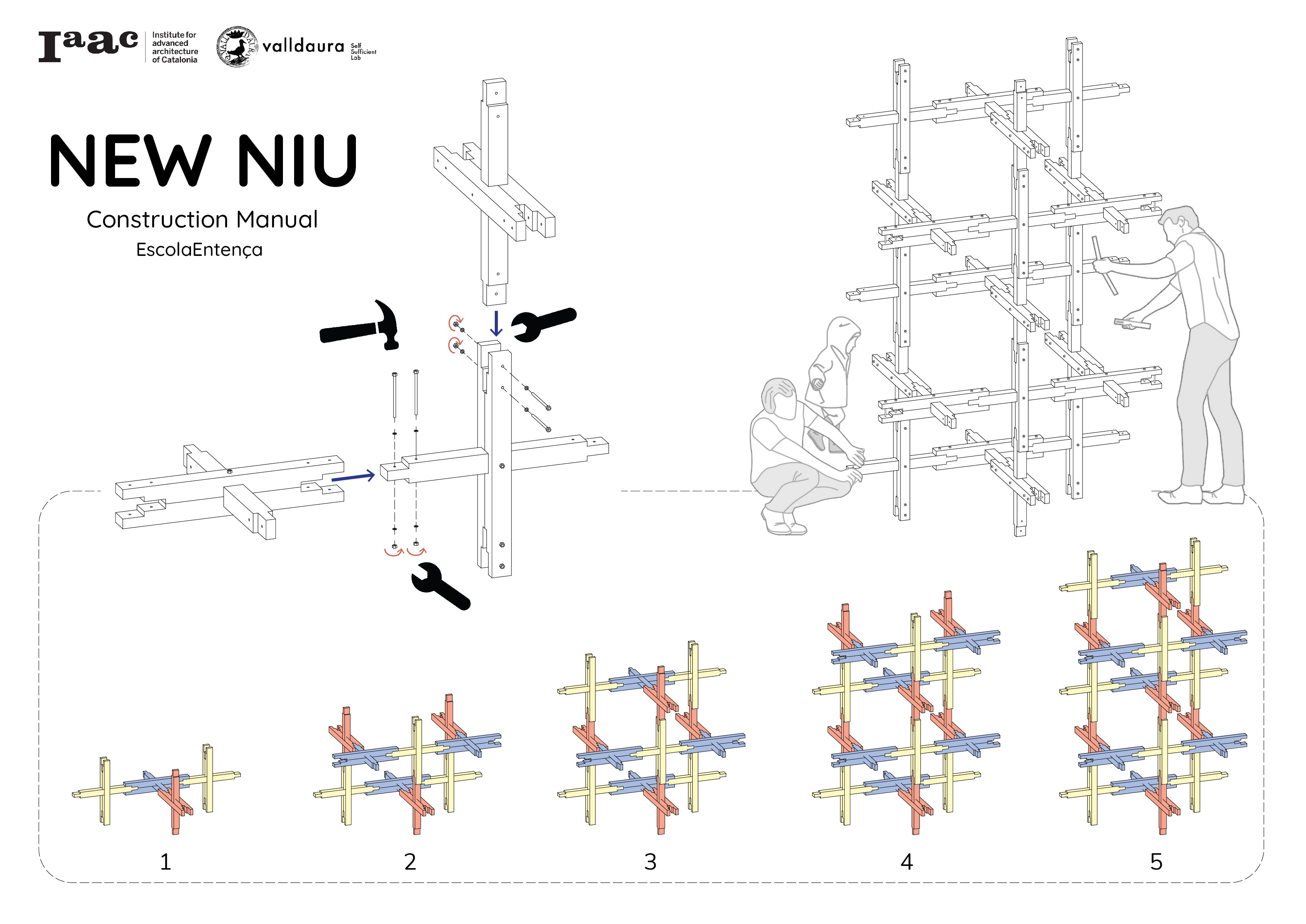 New Niu construction manual — module assembly sequence, Escola Entença.