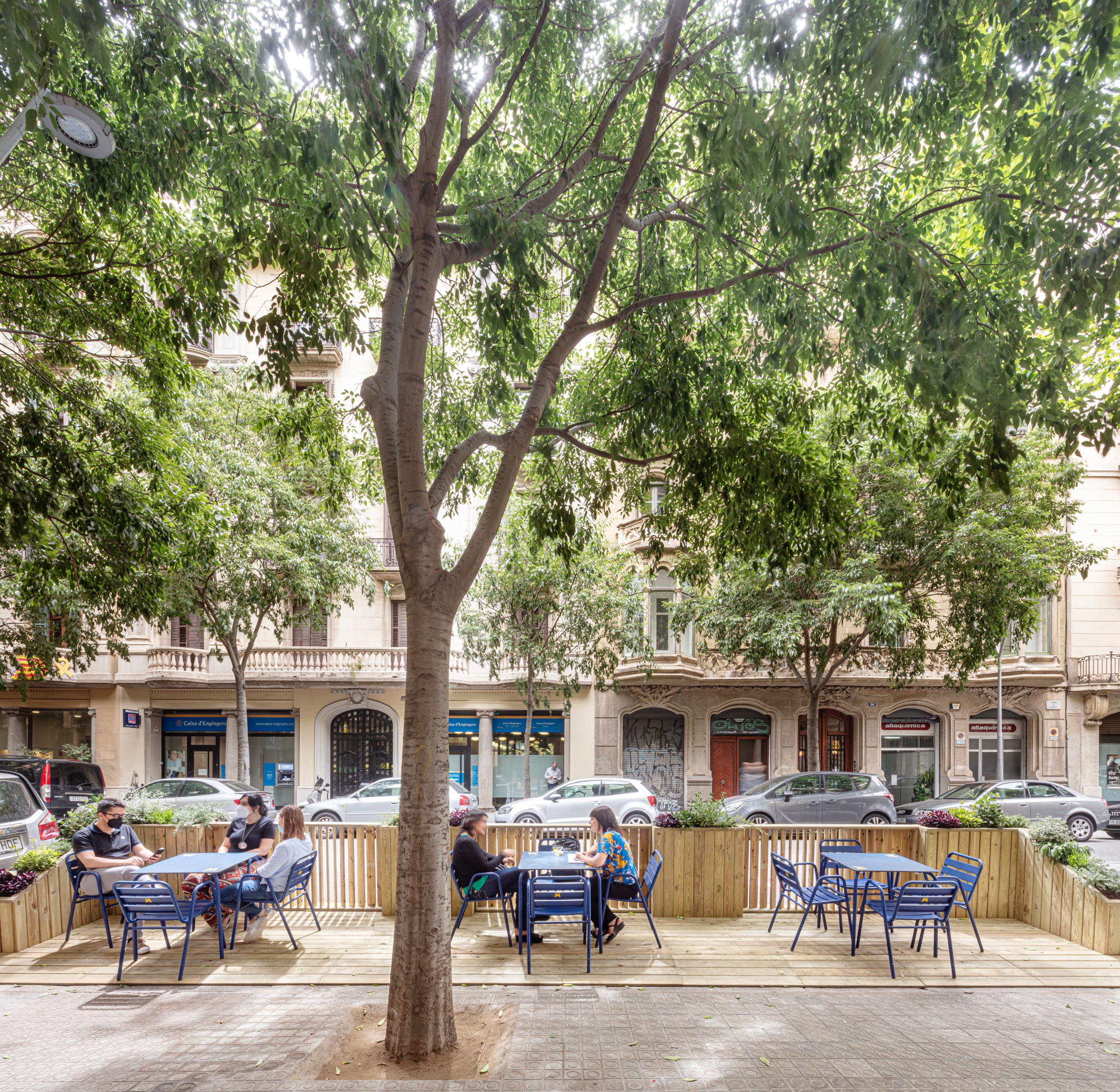 EcoParklet seamlessly extends Barcelona's priceless pedestrian realm.