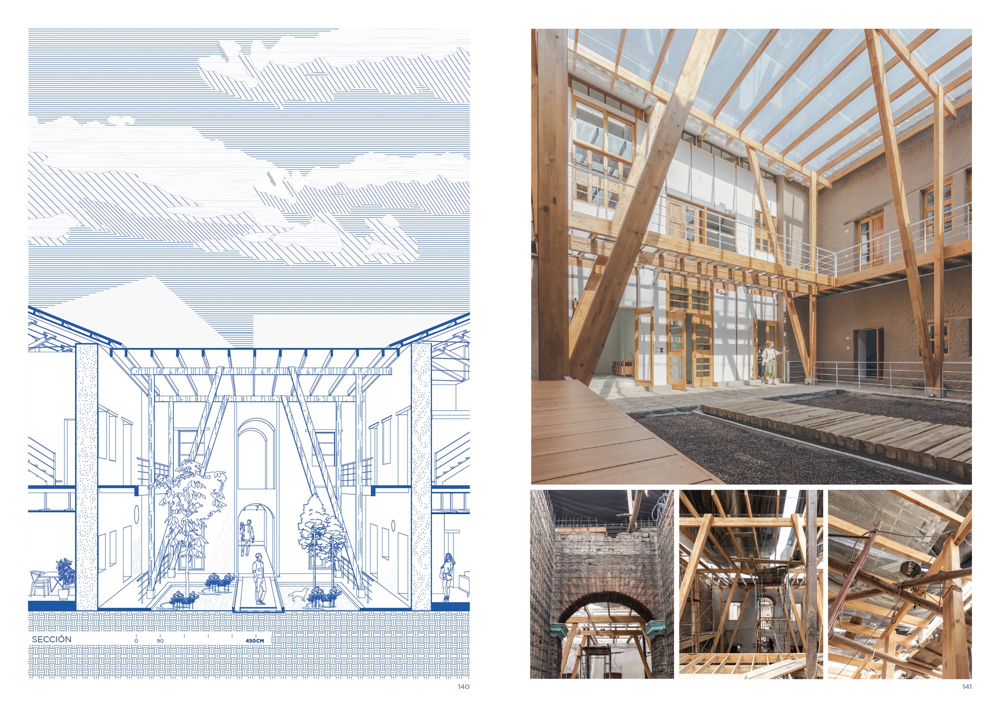 Additional perspectival section case study drawings and photographs.