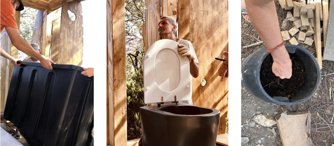 Installing the vermiculture toilet.