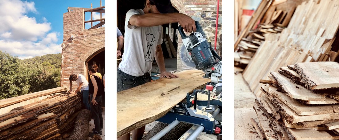 Cutting shingles to clad the organic form.