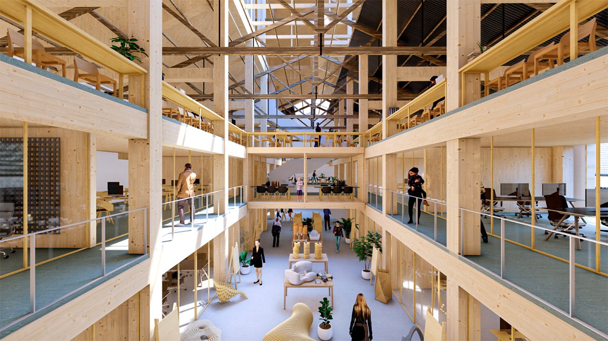 A rendering of the Barcelona Urban Tech Hub's future atrium interior.