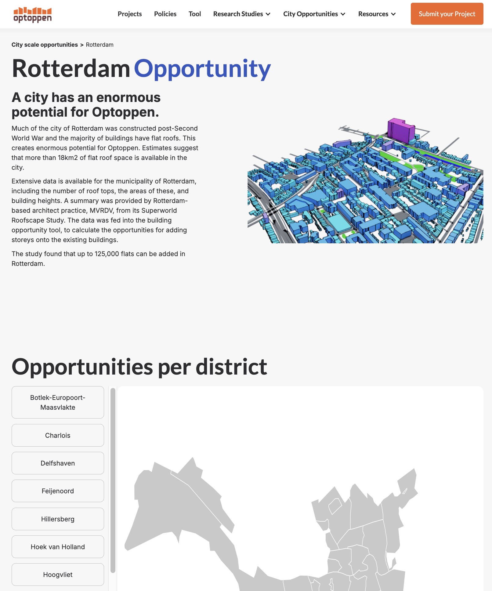 Rotterdam was one of three case-study cities investigated in depth for city-wide and district Optoppen potential.