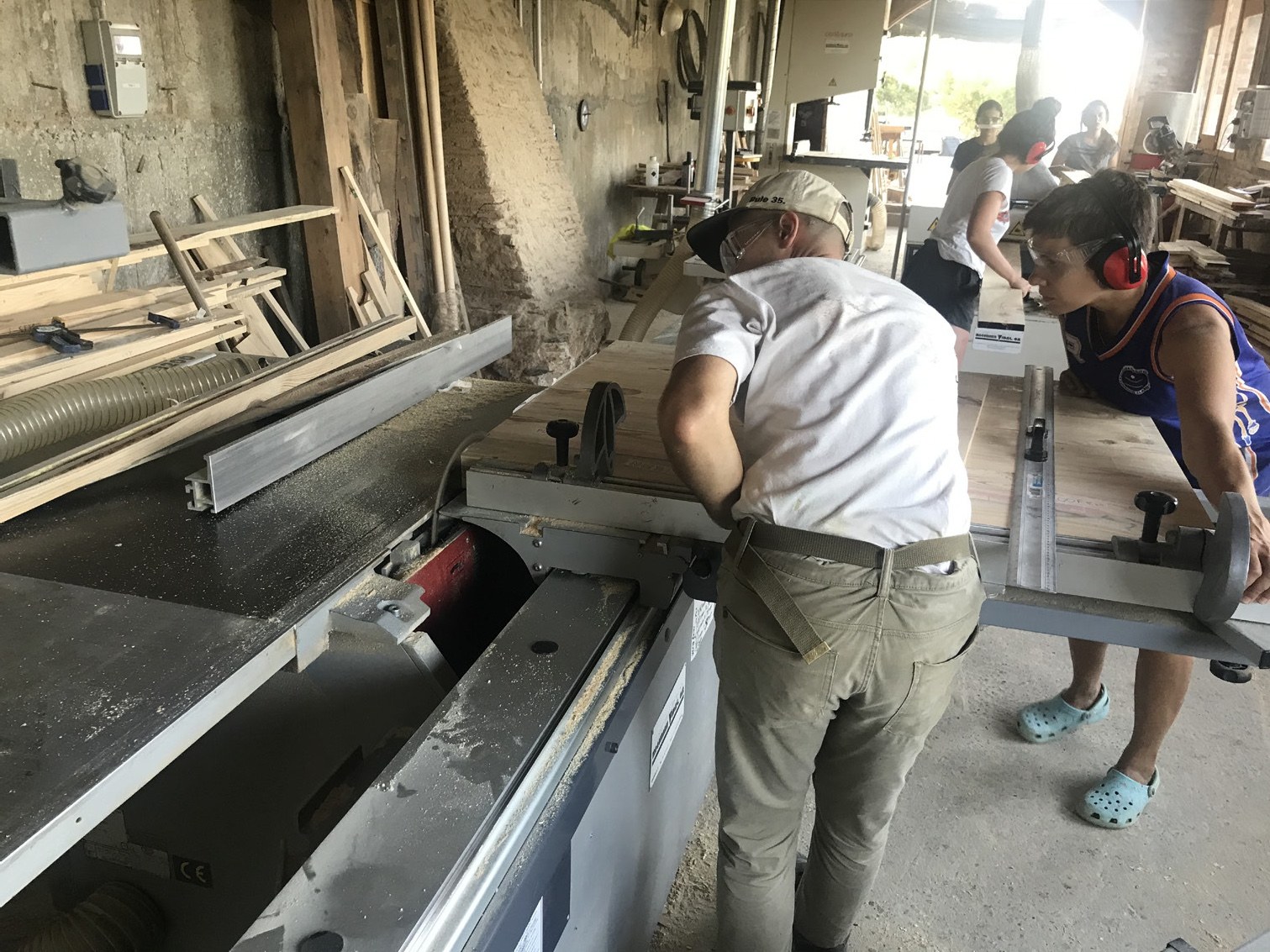 Lumber is shaped in the on-site carpentry.