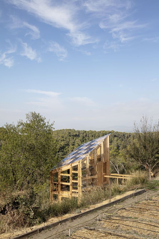 The photovoltaic roof against the sky.