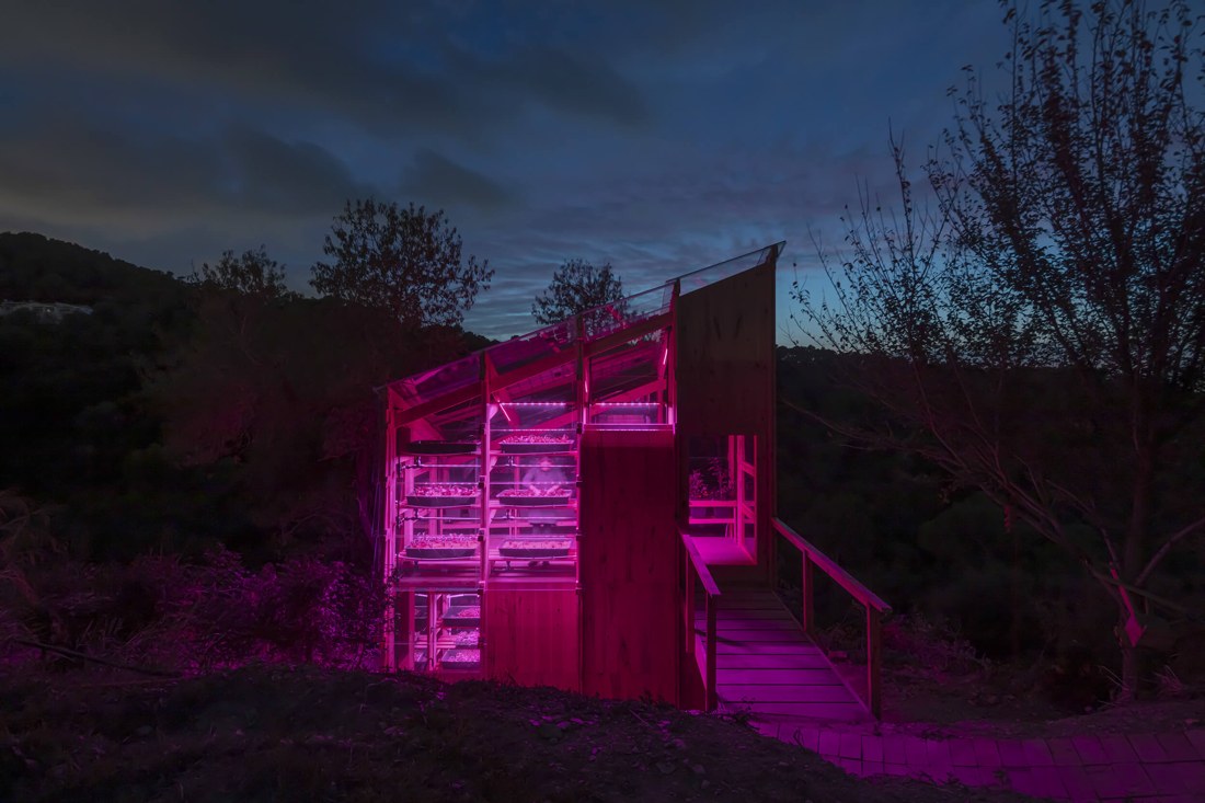 The prototype after dark, fully illuminated.
