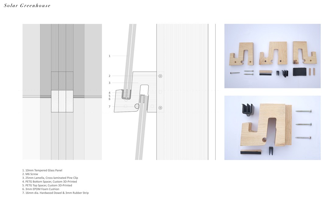 Window detail — glass panel and fixings.