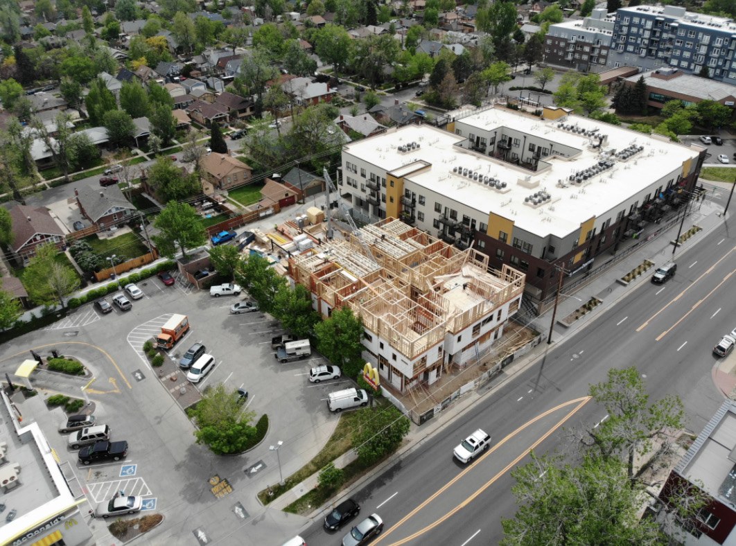 Wood framing structure under construction.