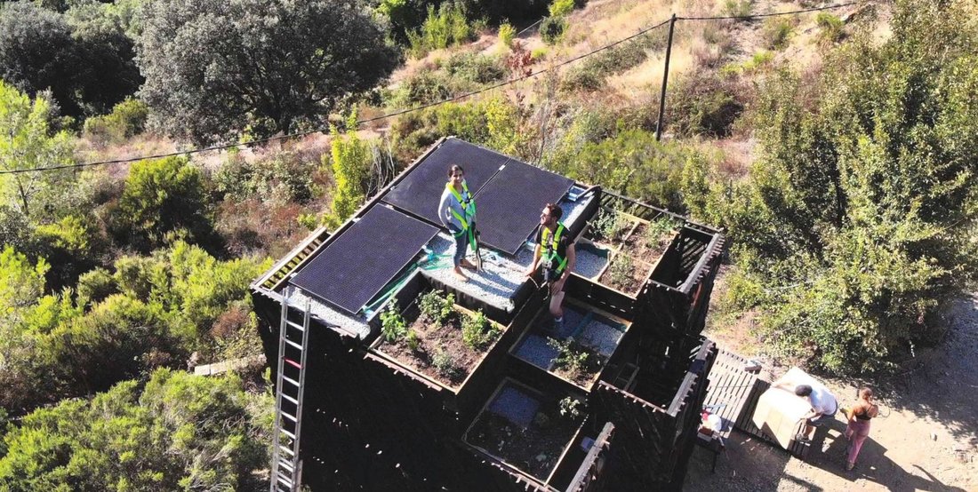 Installation of the photovoltaics and green roof modules.