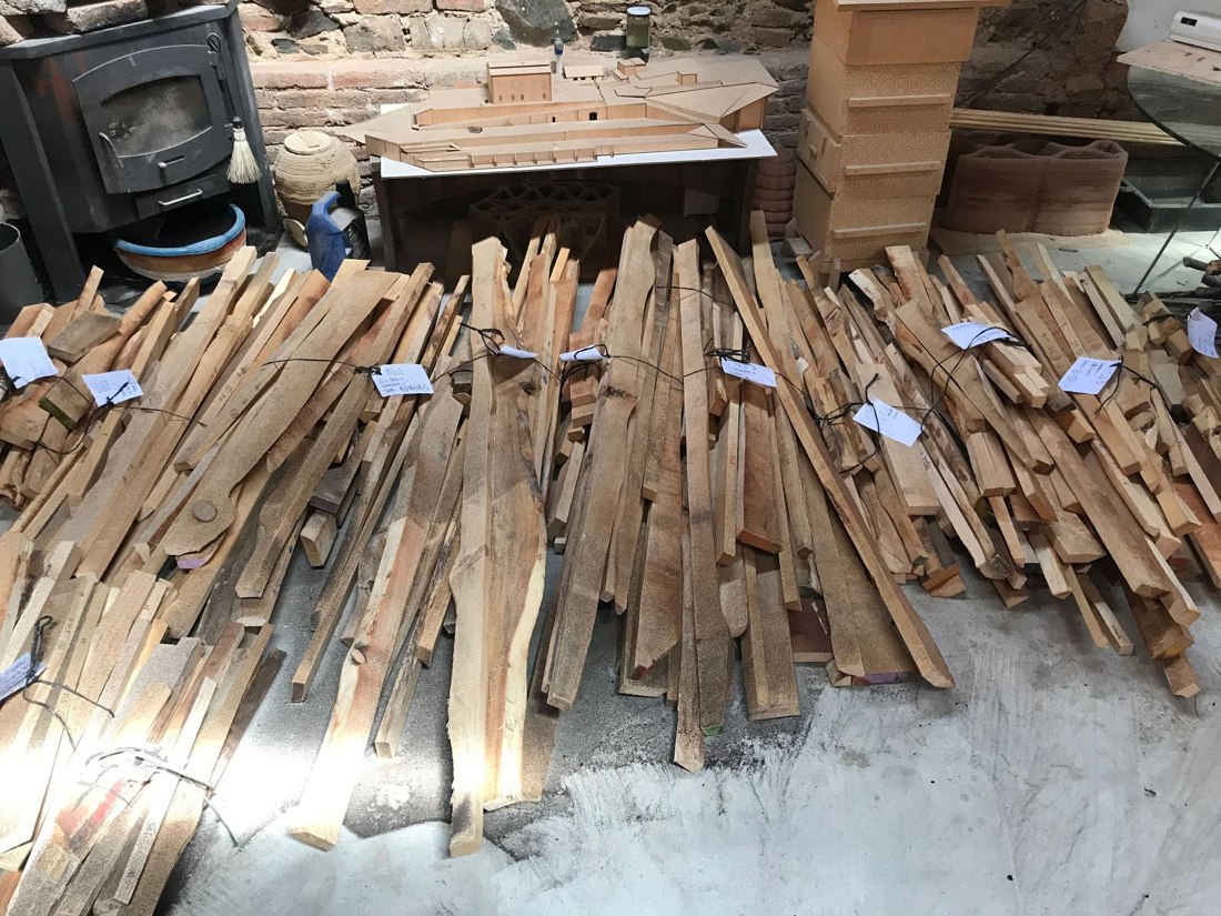 Offcuts from the lamellae of the CLT structural panels repurposed for the rain screen facade.