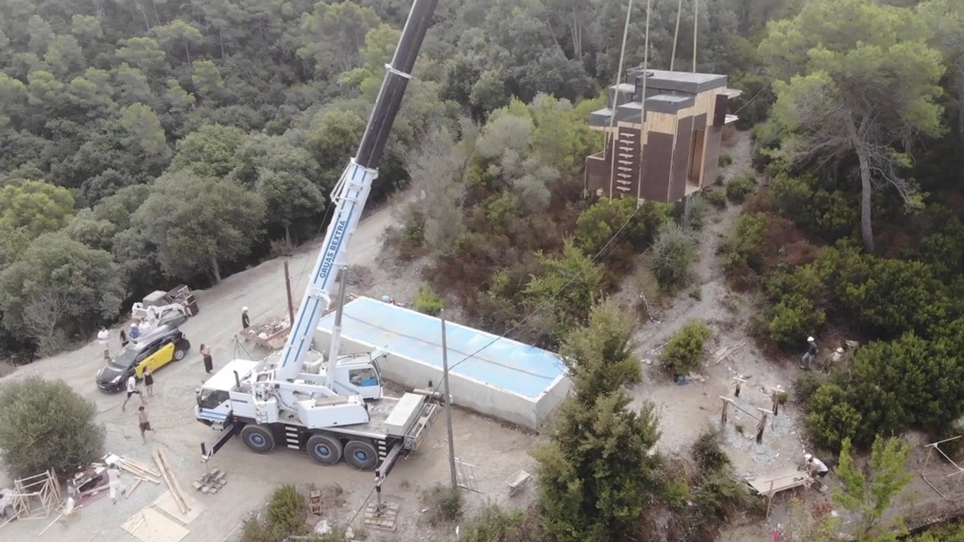 The module lifted into place by crane.