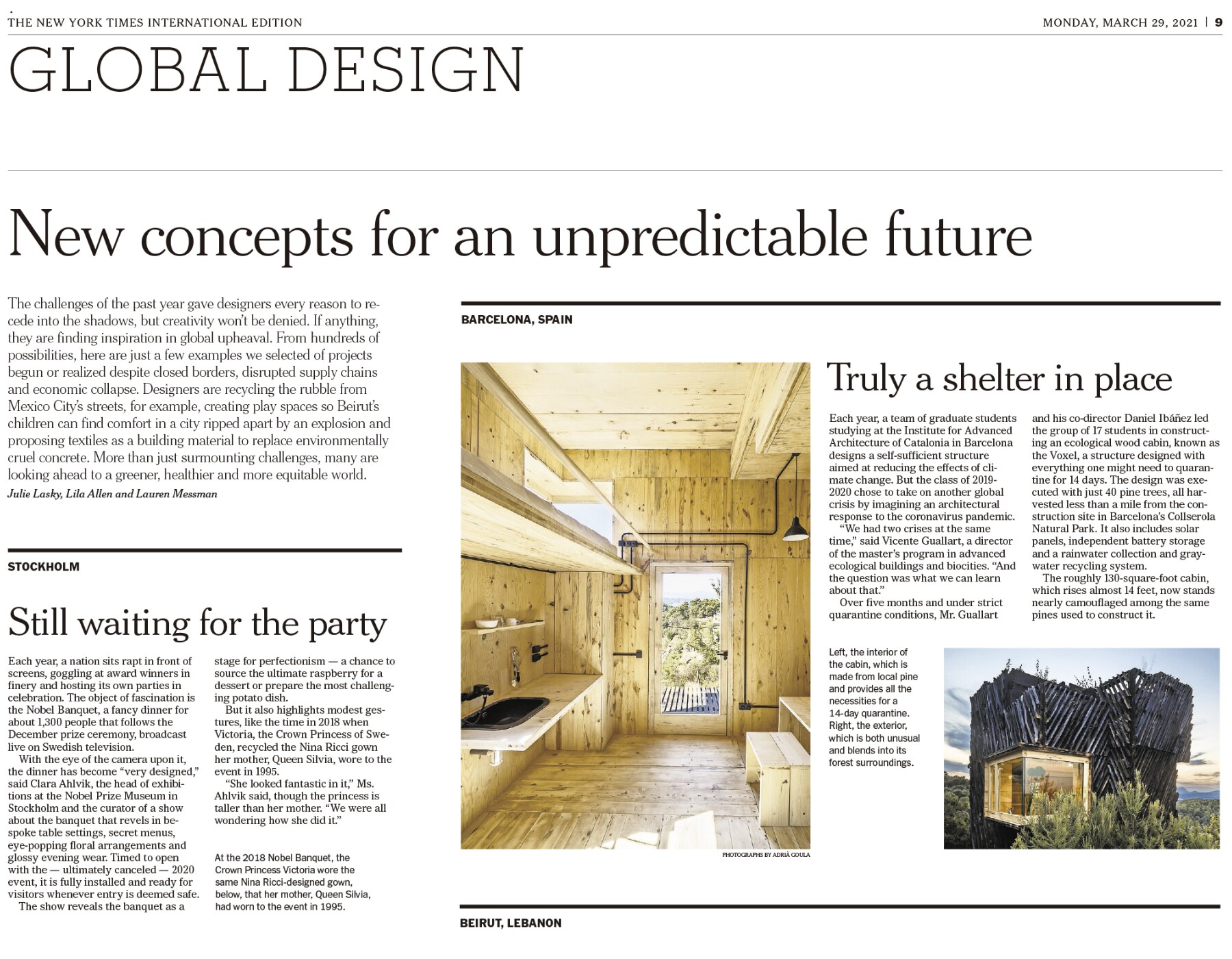 Published in The New York Times — "Truly a shelter in place", 29 March 2021.